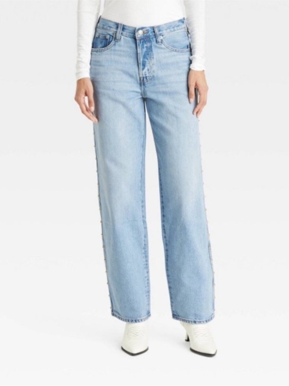 Universal Thread 90s Baggy Mid Rise Studded Side Seam Light Wash Jeans Sz 10